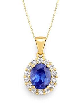Created 2.12 Cts Tanzanite & W/Sapphire Necklace 14k Gold Plated (.925)